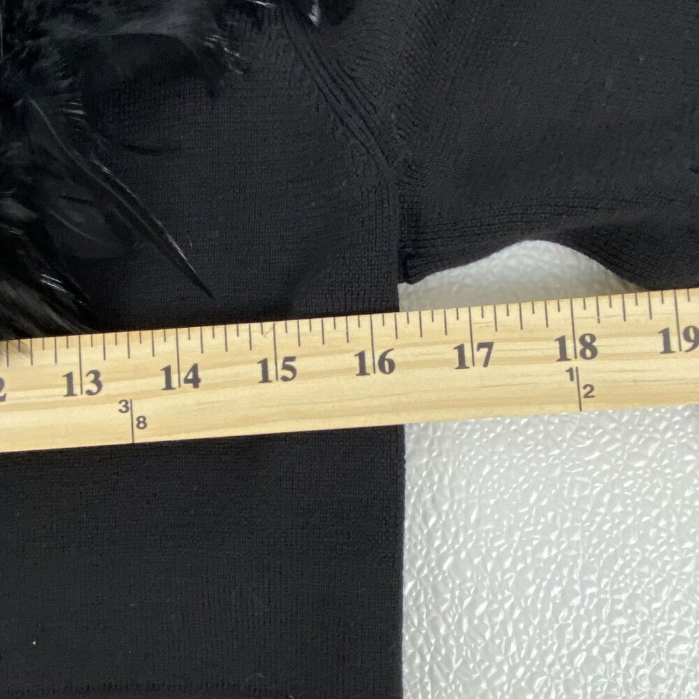 VTG Large Boho Fairy Babydoll Preppy Black Feather Embellished Merino Wool Dress - Picture 8 of 10